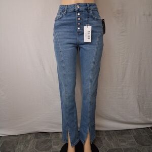 NA_KD new Jeans Size 40 High Rise Button-Front Split Hem Jeans - Light Blue